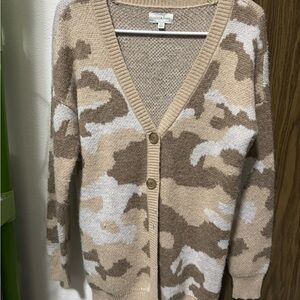 Lucky Brand Tan Cream Camo Button Cardigan Sweater Women's Small